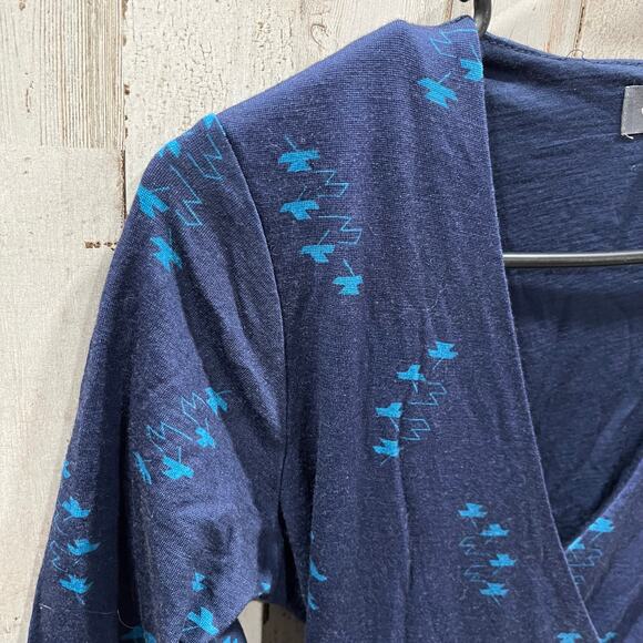 Ibex *FLAW Ferryn Dark Navy Merino Wool A-Line Wrap Dress Size S Women's V Neck - Picture 2 of 10